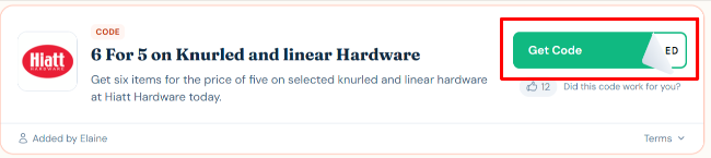 code for 6 For 5 on Knurled and linear Hardware at Hiatt Hardware