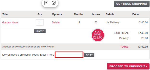 A red box is where you enter an isubscribe promo code