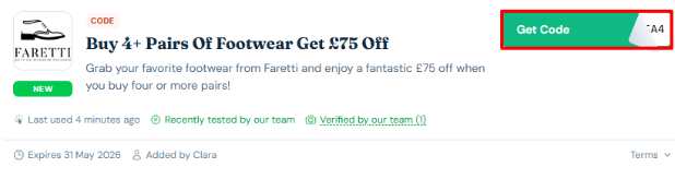 A box will show the Faretti voucher code to use on your purchase
