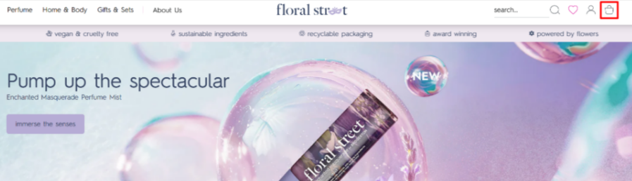 The Floral Street website and different shopping categories