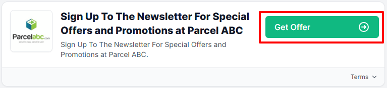A Parcel ABC offer with "Get Offer" in a red box.