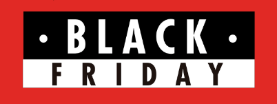 logo blanco y negro de ofertas de black friday sobre fondo rojo