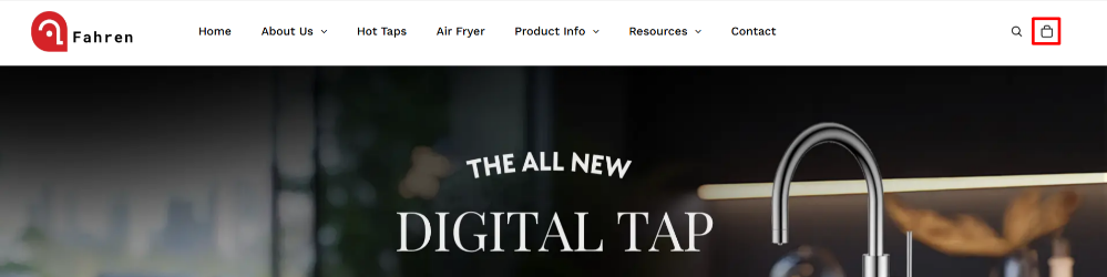 The Fahren website and the shopping categories