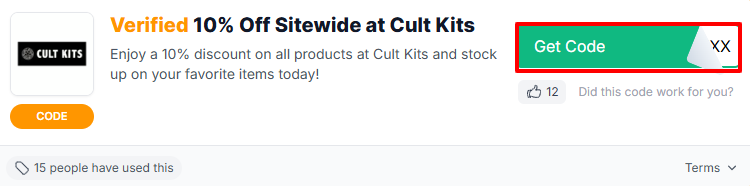get code will reveal a Cult Kits voucher code