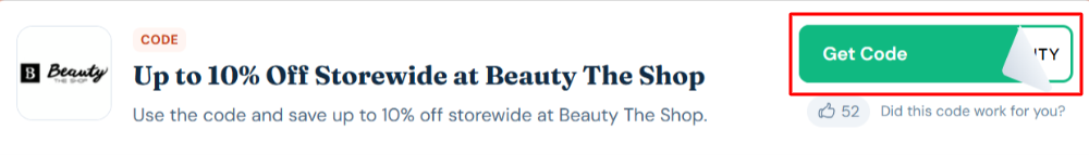 A Beauty The Shop voucher code with "Get Code" in a red box