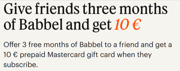 The Babbel referral program banner from their website