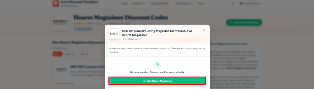 The Hearst Magazines visit button on Love Discount Vouchers