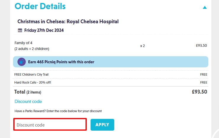 A red boox to enter a Picniq discount code