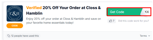 A red box to reveal a Closs & Hamblin discount code