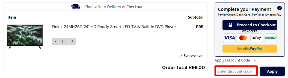 Beyond Television shopping basket where you need to apply your Beyond Television voucher code