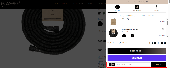 by Benson hose in the cart with overview of checkout process