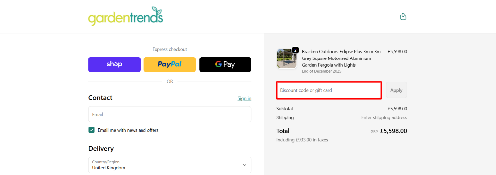 Garden Trends checkout page