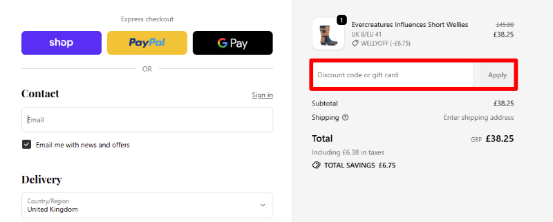 Paste your discount code in the red box