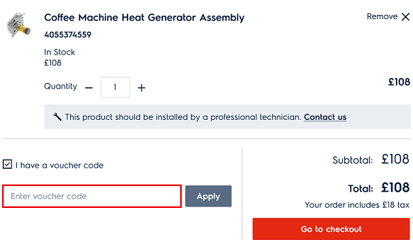image showing the Electrolux checkout page