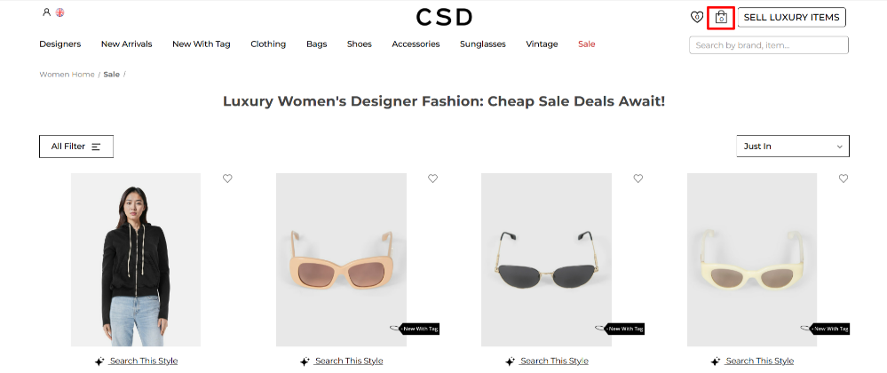 The Consigned Sealed Delivered shopping page showing different products they have