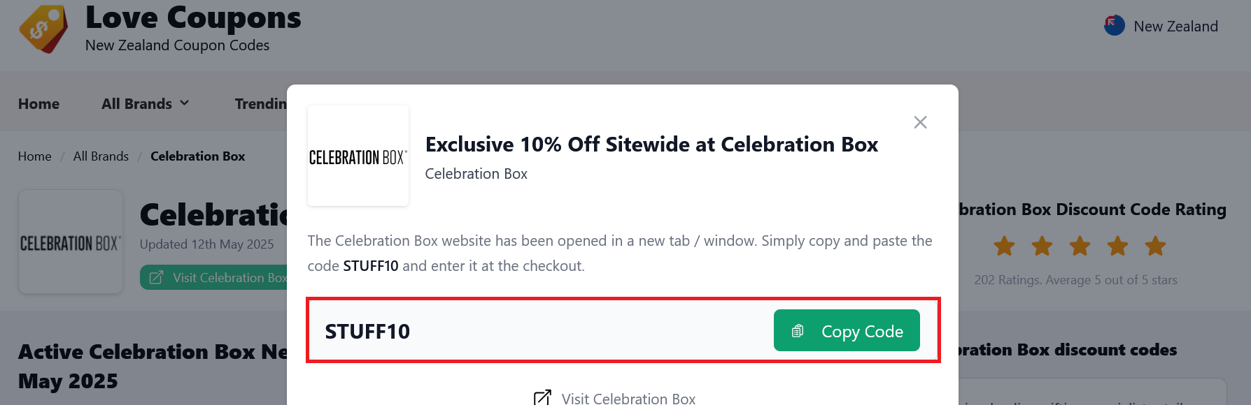 image showing the Celebration Box discount code, bordered in red