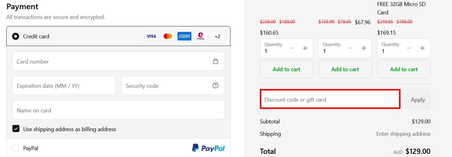 The KLEVA checkout page is where to enter your code