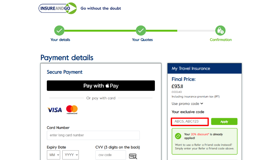 brand checkout page where to enter your promo code
