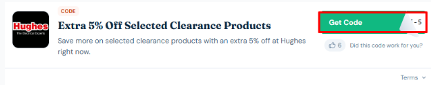 A box will show the Hughes discount code to use on your purchase