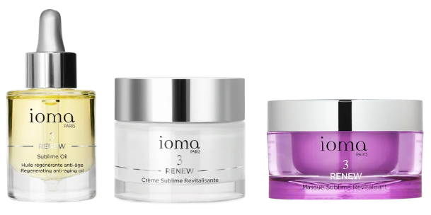 Three Ioma Paris skincare products lined up on a white background