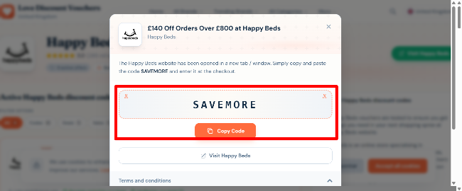 A highlighted link which customers can click after copying their promotional code