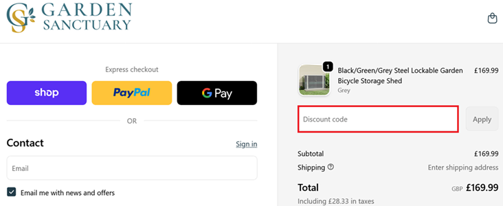 image showing the Garden Sanctuary checkout page