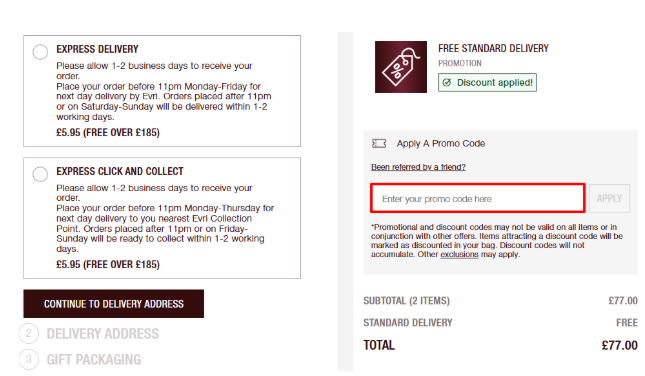 A box where you enter a Charlotte Tilbury promo code