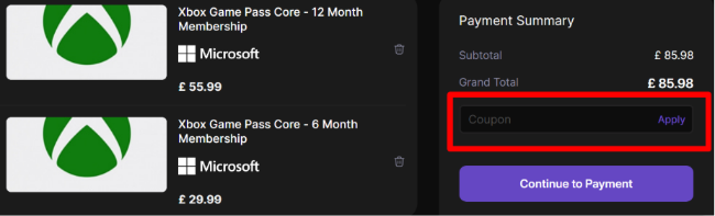 2Game discount code, red-marked box to paste the code and redeem it