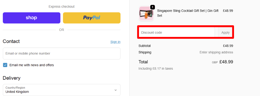 Paste your discount code in the red box to get your total reduced