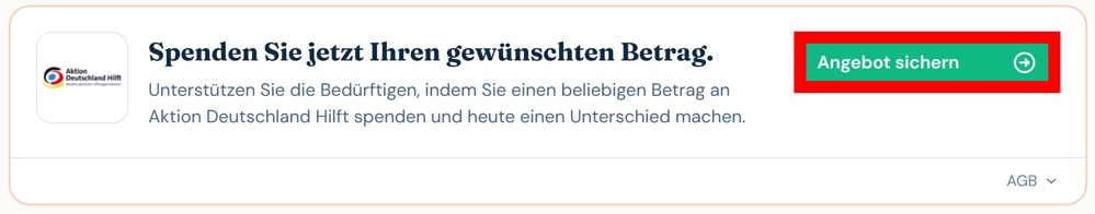Angaben zu einem Angebot von Aktion Deutschland Hilft mit rotmarkiertem grünen Button