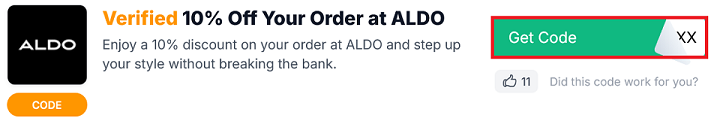 image showing the "Get Code" button on the Love Discount Vouchers page