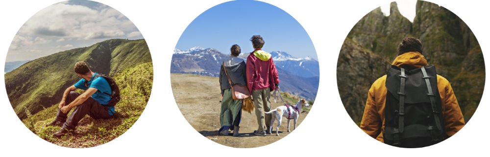 four different people's backview while they look at scenic mountains