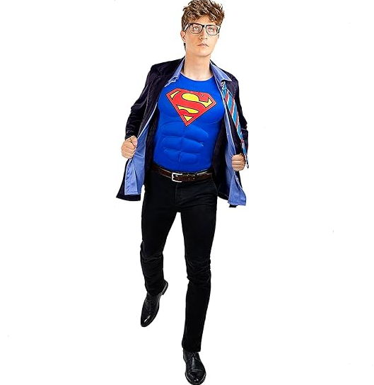 Appropriate Halloween costumes for work: A man wearing a Superman Halloween costume