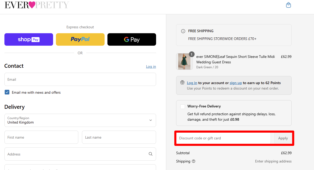 Paste your code to redeem your discount code