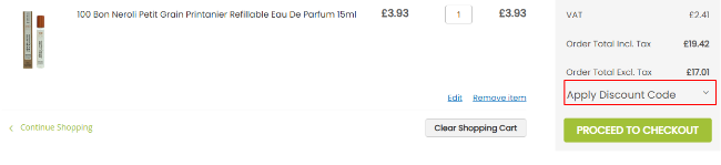 A box where you can add your Clear Chemist discount code to redeem it