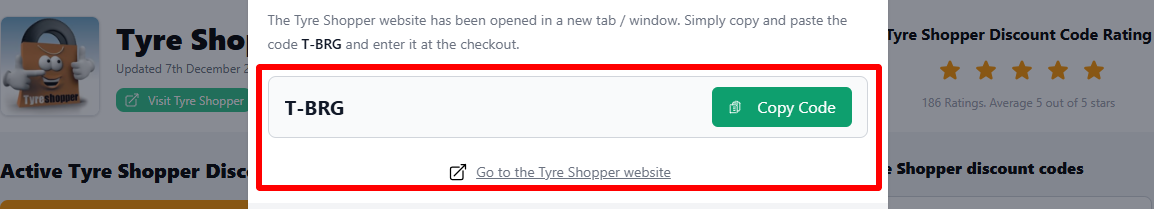 highlighted red box where customers can enter their Tyre Shopper discount code