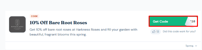 A box will show the Harkness Roses voucher code to use on your order