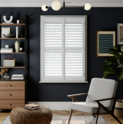 A modern study room with California Shutters