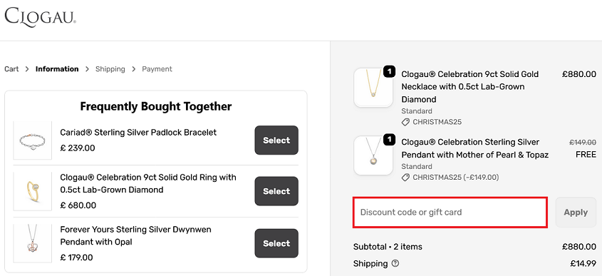  A red box showing where to enter the CLOGAU discount code