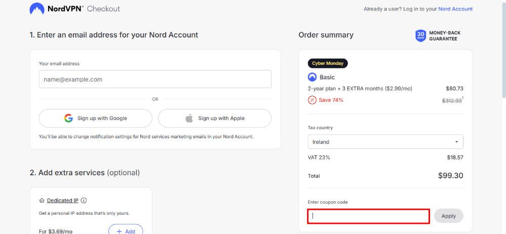 Apply your NordVPN discount code in the checkout
