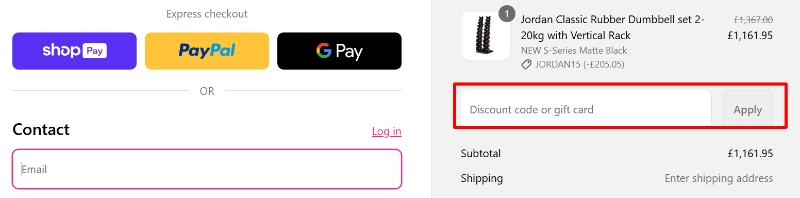 A box where you can add your Best Gym Equipment discount code to redeem it