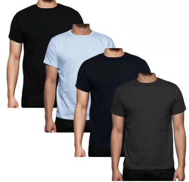 Cutouts of men wearing t-shirts in different colours