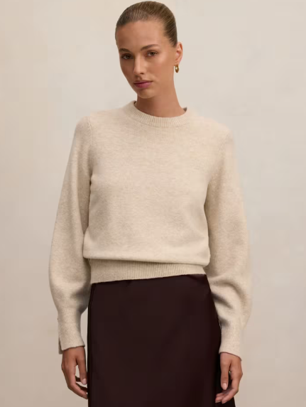 Women's knitwear (NZ): A model wearing the Ellie Cuff Detail Sweater