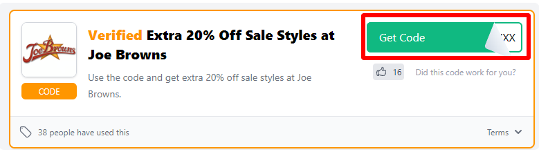 Choosing a Joe Browns voucher code on Love Discount Vouchers