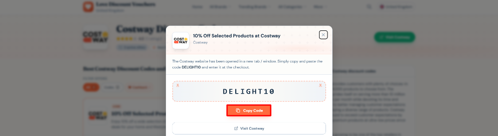 A discount code on Love Discount Vouchers with the copy code highlighted with a red box