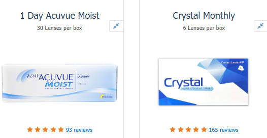 acuve moist and crystal monthly contact lenses with a set of 30 and 5