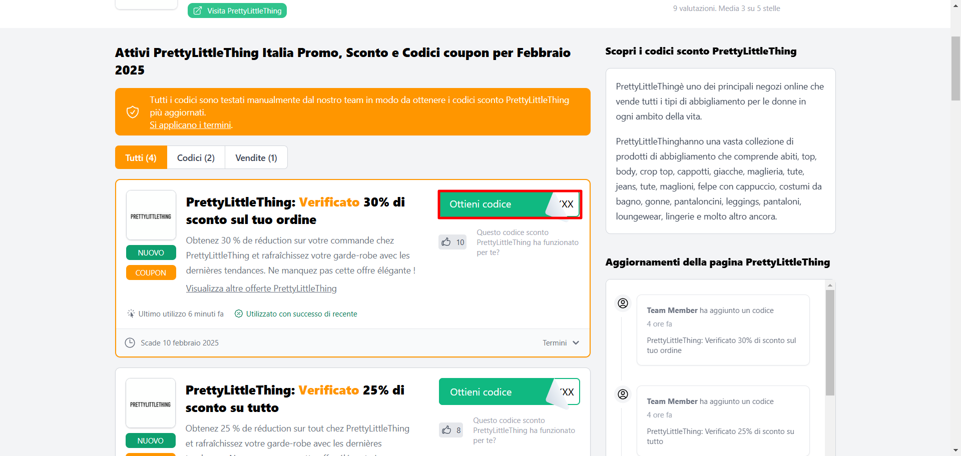 coupon PrettyLittleThing da poter prelevare e successivamente inserirlo nel sito ufficiale PrettyLittleThing