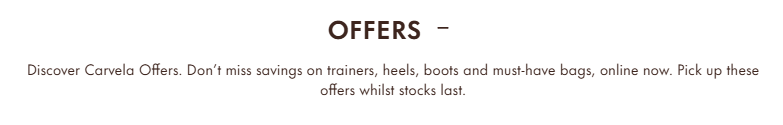 The Carvela Offers page banner from their website.