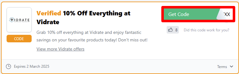 Click on Get Code to reveal your discount code