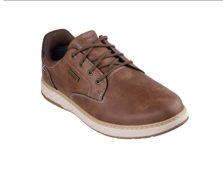 Waterproof walking shoes: A brown men’s relaxed fit sneaker from Skechers